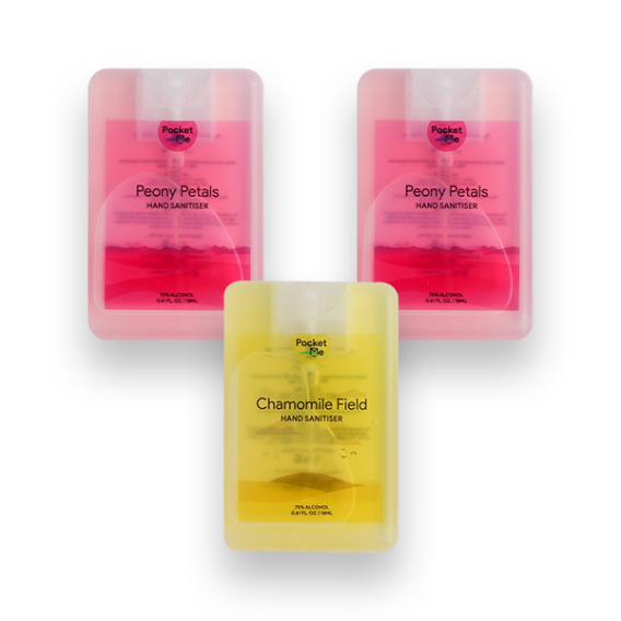 Pocket Me Hand Sanitizer Spray - 2 x  Peony Petals 18ml + 1 x Chamomile Field 18ml